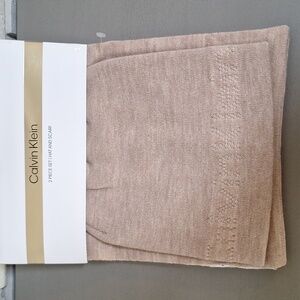Calvin Klein Beige Hat and Scarf Set